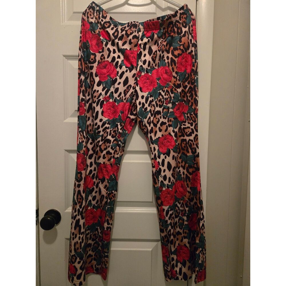 Leopard and Floral flare leg pants by Shein Curve size 0XL